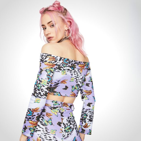 NWT DOLLS KILL Lilac Wild Fusion Long Sleeve Top - Picture 3 of 4